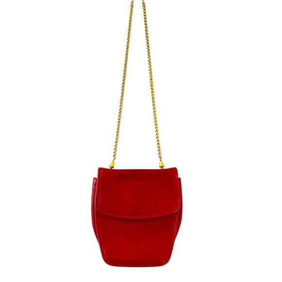 DE VECCHI by Hamilton Hodge Italian Leather Shoulder Bag Classic Red Gold Chain - Picture 2 of 15